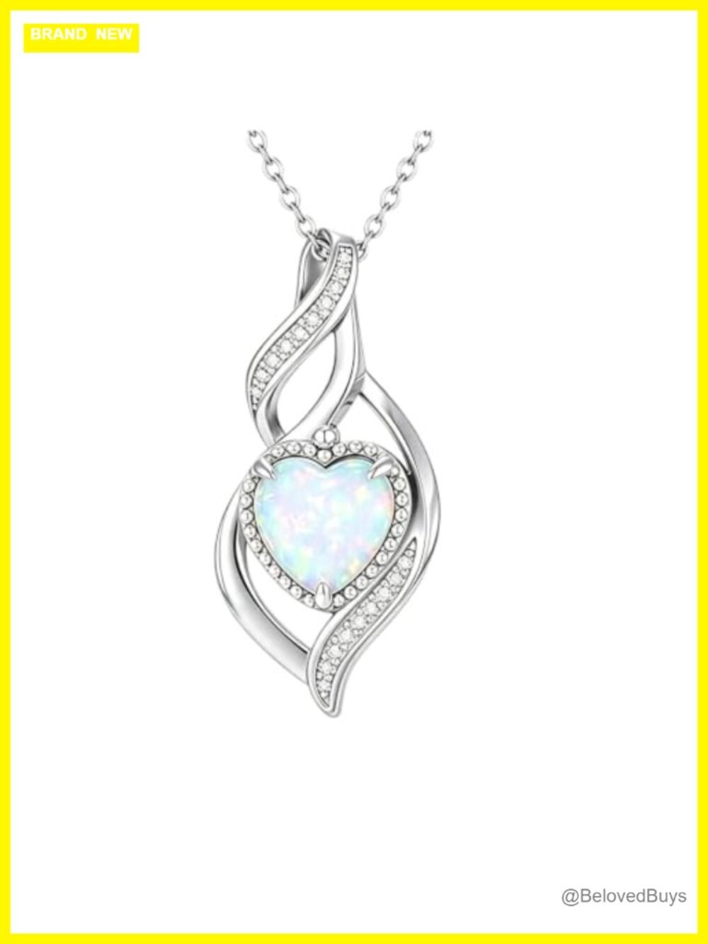 925 Sterling Silver Opal Heart Necklace October Birthstone Pendant